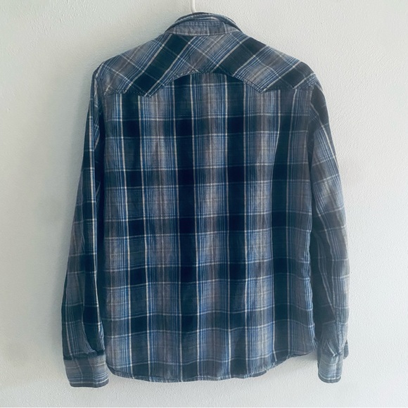 Levi Strauss blue plaid snap button down shirt - Picture 6 of 8